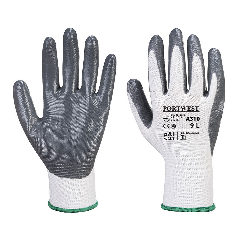 Flexo Grip nitril handske - Grå/Hvid